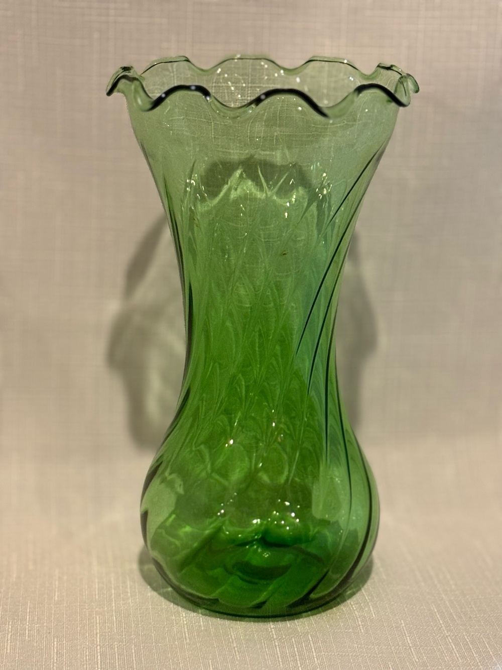 Indiana Glass Green Ruffled Vase